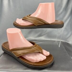 Johnston & Murphy Branson Thong Sandals Mens 11 Tan Leather Shoe 258586 Worn 1x